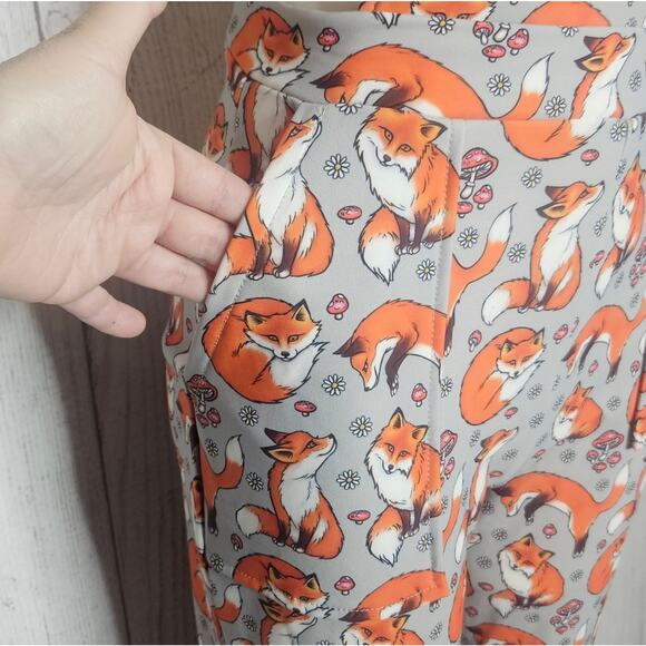 Blackmilk - For Fox Sake, Fleece Lined Gray Overalls w Foxes and Mushrooms, sz S - Picture 5 of 10